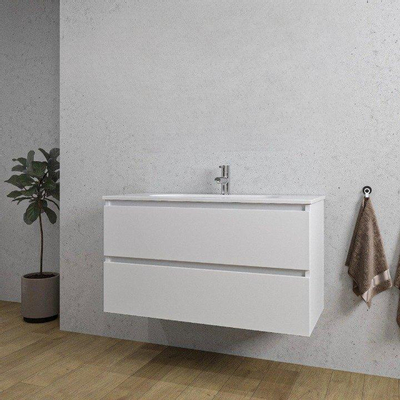 Adema Chaci Ensemble de meuble 101x46x57cm avec 2 tiroirs sans poignée vasque en céramique blanche 1 trou de robinet Blanc mat
