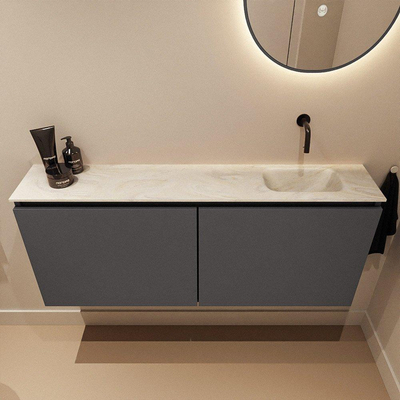 MONDIAZ TURE-DLUX 120cm toiletmeubel Dark Grey. EDEN wastafel Ostra positie rechts. Zonder kraangat.
