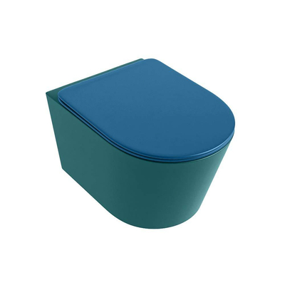 Mondiaz LAVIE WC suspendu – sans bride – 36 x 53 cm – avec abattant softclose – Smag (vert), abattant Jeans (bleu)