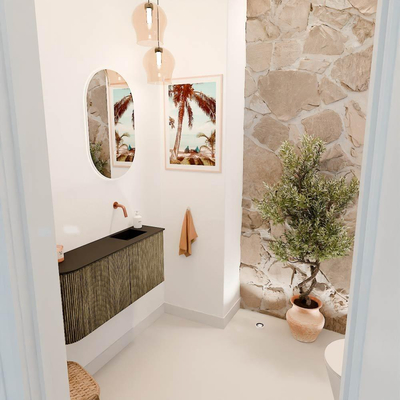 Mondiaz JOYA 91.6cm toiletmeubel - ronding links kleur Dusk - Wastafel FAYE positie Rechts Zonder kraangat kleur Urban.