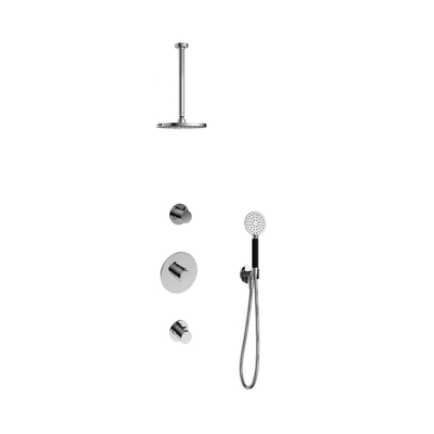 Hotbath Cobber IBS20 Ensemble de douche de pluie encastré - bras de plafond 30 cm - pomme de douche ronde 20 cm - douchette 3 jets - chrome