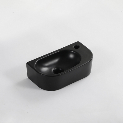 FugaFlow Eccelente Pietra Lavabo compact - 40x22x12cm - Droit - Lisse - demi-rond - 1 trou de robinet - Céramique - Noir mat