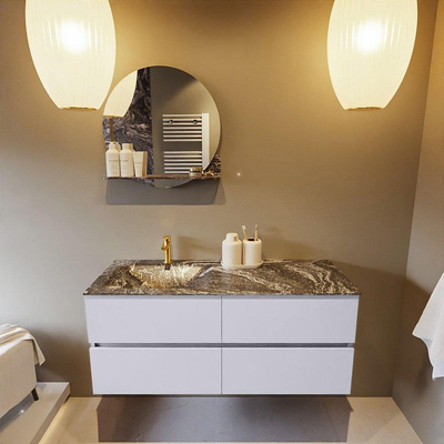 Mondiaz VICA-DLUX Ensemble de meuble de salle de bain - 120cm - meuble sous-vasque cale - 4 tiroirs - lavabo encastrée cloud gauche - 1 trou de robinet - version haute de 60cm - lave