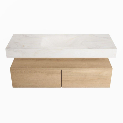 MONDIAZ ALAN - DLUX Badkamermeubelset - 130cm - onderkast - Washed Oak - 2 lades - vrijhangende wastafel - wasbak midden - 0 kraangaten - Ostra