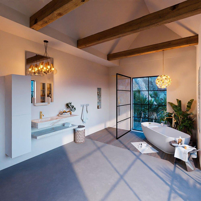 MONDIAZ ALAN - DLUX Ensemble meuble de salle de bains - 120cm - tablette - Frappe - lavabo suspendu - vasque à gauche - 1 trou de robinet - Frappe