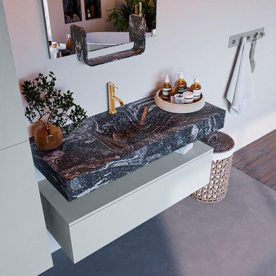 Mondiaz ALAN-DLUX Ensemble de meuble - 110cm - meuble Clay mat - 1 tiroir - Lavabo Cloud Lava suspendu - vasque Centre - 1 trou de robinet