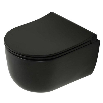 Plieger Kansas Toiletset - UP320 réservoir encastré - wc suspendu - pressalit slim abattant wc - softclose - plaque de commande noire mate - boutons ronds - noir mat