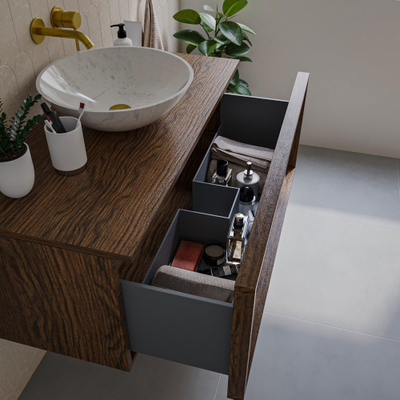 Saniclass Holz Framse Meuble de salle de bains - 100x45x40cm - 1 tiroir - 1 lavabo - sans trous de robinetterie - trop-plein - Walnut pure