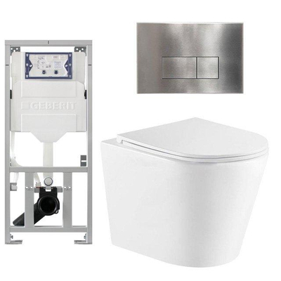 QeramiQ Dely Ensemble WC - 36.3x51.7cm - cuvette profonde - sans bride - réservoir encastré Geberit UP320 - avec cadre Burda - abattant WC softclose - plaque de commande steel - boutons rectangulaires - blanc brillant