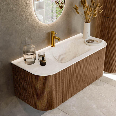 MONDIAZ KURVE-DLUX 110cm Meuble salle de bain avec module 25 G et D - couleur Walnut - 1 tiroir - 2 portes - vasque CLOUD centre - 1 trou de robinet - couleur Frappe