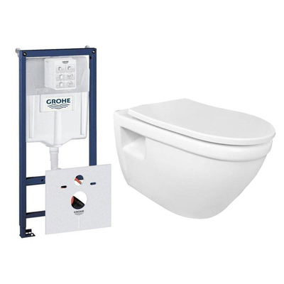 Nemo Go Flora toiletset 52x36x34cm zonder spoelrand wit met dunne softclose en takeoff zitting inclusief GROHE Rapid SL inbouwreservoir
