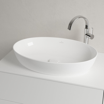 Villeroy & Boch Artis opzetwastafel ovaal - 61x41x12.5cm CeramicPlus - zonder kraangat - zonder overloop - Stone White (mat wit)