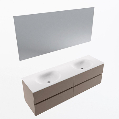 Mondiaz Vica ensemble de meuble de salle de bain - 160cm - meuble sous-vasque smoke - 4 tiroirs - lavabo moon double - 2 trous de robinet - couleur talc - miroir LED - version XL 60cm de haut