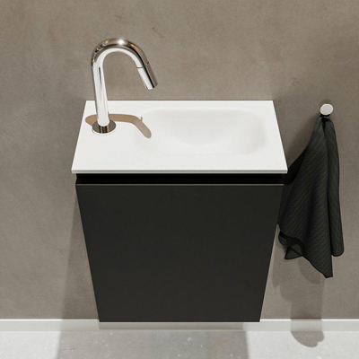 MONDIAZ TURE Kit lave-mains - 40x23x50cm - 1 trou de robinet - 1 porte - urban mat - Lavabo à droite - Solid Surface Blanc