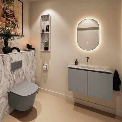 MONDIAZ TURE-DLUX Meuble toilette - 80cm - Smoke - EDEN - vasque Glace - position centrale - sans trou de robinet