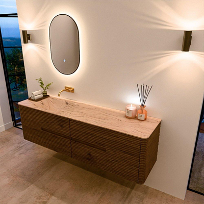 Mondiaz CIRO-DLUX Badkamermeubelset - 170x45x50cm - Solid surface wastafel Arena - 1 wasbak Links - zonder kraangaten - 4 lades - Dusk