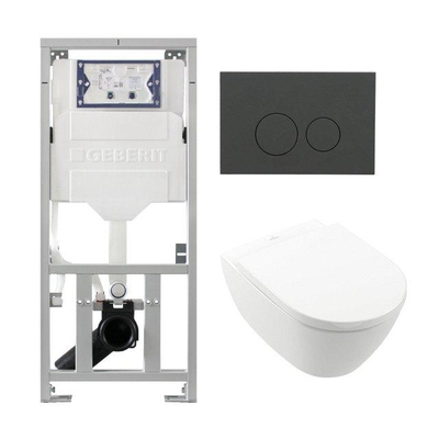 Villeroy & Boch Subway 2.0 DirectFlush Pack WC suspendu - bâti-support Geberit - abattant softclose - plaque de commande anthracite mat - boutons ronds - blanc
