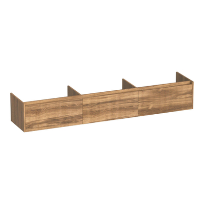 BRAUER Embrace Wavy wastafelonderkast 220 met 3 softclose lades - greeploos - 0 sifon uitsparingen - Honey
