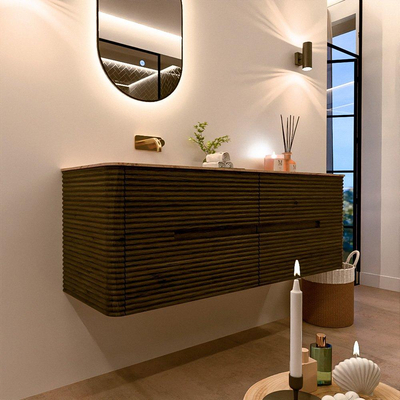Mondiaz CIRO-DLUX Meuble de salle de bains - 140x45x50cm - Plan vasque Solid surface Arena - 1 vasque à gauche - sans trous de robinet - 4 tiroirs - Shadow