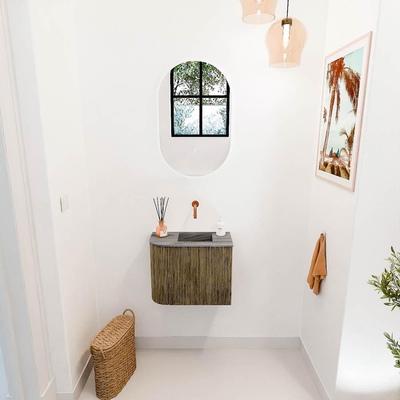 Mondiaz JOYA-DLUX 51.6cm toiletmeubel - ronding links kleur Dusk - Wastafel FAYE positie Rechts Zonder kraangat kleur Sombra.