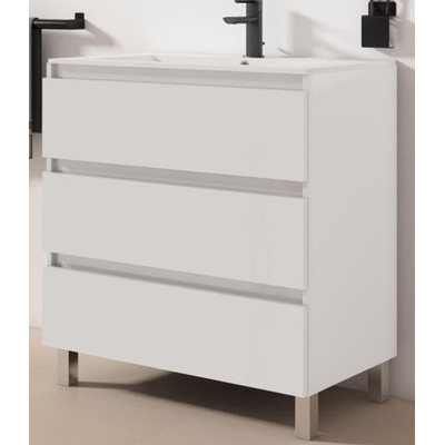 Saniclass Chaci PLUS Meuble bas de salle de bains - 80x86x46cm - 3 tiroirs - Poignée intégrée - MDF - blanc mat