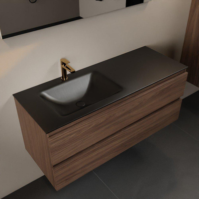 Mondiaz AIVY Ensemble de meuble - 120x45x50cm - 1 trou de robinet - 1 vasque Urban Solid surface - Gauche - 2 tiroirs - avec miroir - Melamine Mocha