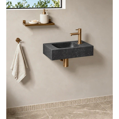 Fortifura Fuente fonteinset – rechthoekig – 40x22x9 cm – natuursteen zwart – koperen kraan