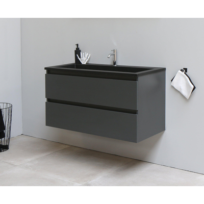 Basic Bella Meuble salle de bains avec lavabo acrylique Noir 100x55x46cm 1 trou de robinet Anthracite mat