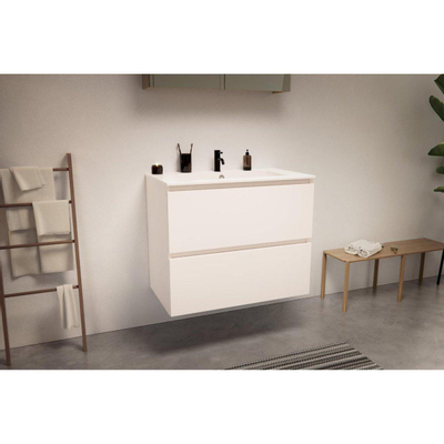Nemo Go Ensemble de meuble - 60x65x45.5cm - 2 tiroirs - sans poignée - 1 vasque Blanc mat - 1 trous de robinet - avec armoire toilette - MDF standard white
