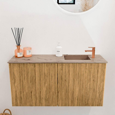 Mondiaz JOYA-DLUX 80cm toiletmeubel - kleur Oak - Wastafel FAYE positie Rechts 1 kraangat kleur Arena.
