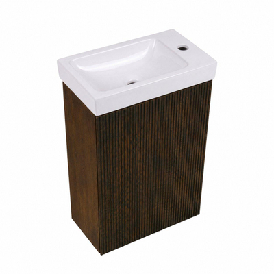 Saniclass Holz Atelier Ensemble meuble WC - 40x60.5cm - 1 porte - lave-mains céramique - trou de robinet à droite - chêne charcoal