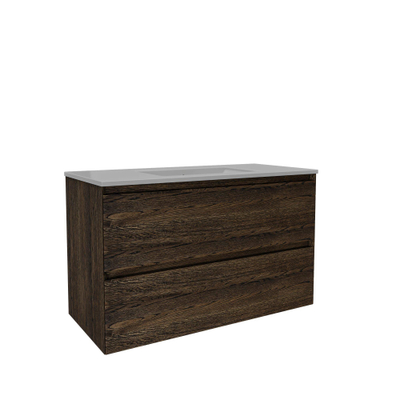 Saniclass Holz Pure Meuble de salle de bain - 100x45x60cm - lavabo en céramique blanc - 1 vasque - sans trous de robinet - 2 tiroirs - Charcoal