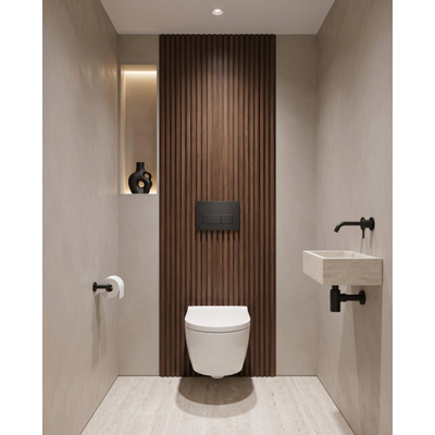 QeramiQ Dely Swirl Toiletset - 36.3x51.7cm - Geberit UP720 Duofix Sigma inbouwreservoir - 35mm zitting - bedieningsplaat mat zwart - rechthoekige knoppen - glans wit