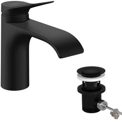 Hansgrohe Vivenis wastafelkraan - model 80 - opbouw - eengreeps - met trekwaste - mat zwart