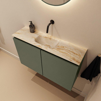 MONDIAZ TURE-DLUX Meuble toilette - 80cm - Army - EDEN - vasque Frappe - position centrale - sans trou de robinet