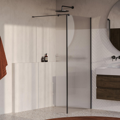 BRAUER Oblivion Paroi de douche à l'italienne - 90x200cm - paroi latérale 30cm - verre nervuré clair - revêtement en verre - PVD - gunmetal brossé