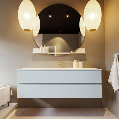 Mondiaz VICA-DLUX ensemble de meuble de salle de bain - 150cm - meuble sous-vasque argile - 2 tiroirs - lavabo encastré nuage milieu - 1 trou de robinet - version haute 60cm - ostra