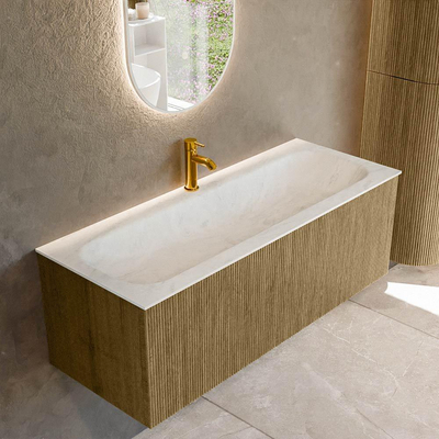 Mondiaz KURVE-DLUX Badkamermeubelset - 120x46x40cm - 1 lade - wastafel solid surface - midden - 1 kraangat - Dusk