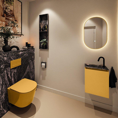 MONDIAZ TURE-DLUX 40cm toiletmeubel Ocher. EDEN wastafel Lava positie links. Met 1 kraangat.