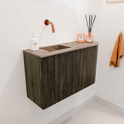 Mondiaz JOYA-DLUX 71.6cm toiletmeubel - ronding rechts kleur Shadow - Wastafel FAYE positie Links Zonder kraangat kleur Arena.