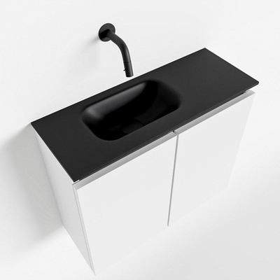 MONDIAZ TURE Toiletmeubel 60x23x50cm met 0 kraangaten 2 deuren talc mat Wastafel Eden links Solid Surface Zwart