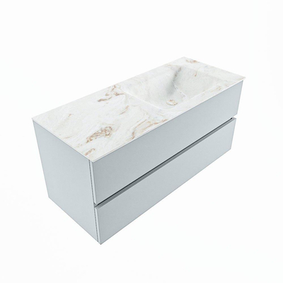 Mondiaz VICA-DLUX Ensemble de meuble de salle de bain - 110cm - meuble sous-vasque argile - 2 tiroirs - lavabo encastré nuage droite - sans trous de robinet - version haute 60cm - frape