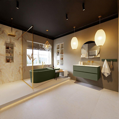 MONDIAZ VICA-DLUX Ensemble meuble de salle de bains - 100cm - meuble bas army - 2 tiroirs - lavabo encastré cloud à droite - sans trous de robinet - version haute 60cm - frape