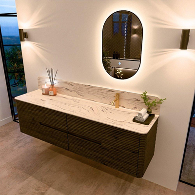 Mondiaz CIRO-DLUX Badkamermeubelset - 180x45x50cm - Solid surface wastafel Nata - 1 wasbak Rechts - 1 kraangat - 4 lades - Shadow