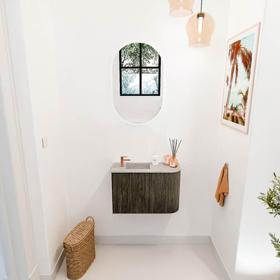 Mondiaz JOYA-DLUX 61.6cm toiletmeubel - ronding rechts kleur Shadow - Wastafel FAYE positie Links 1 kraangat kleur Glace.