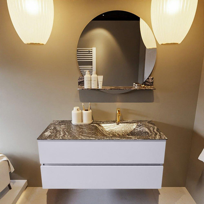 Mondiaz VICA-DLUX ensemble de meuble de salle de bain - 110cm - meuble sous-vasque cale - 2 tiroirs - lavabo encastré cloud droite - 1 trou de robinet - version haute de 60cm - lave