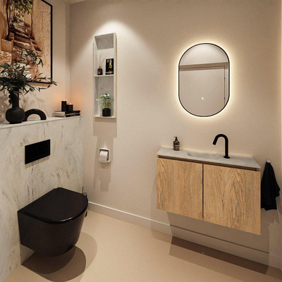 MONDIAZ TURE-DLUX Meuble toilette - 80cm - Washed Oak - EDEN - vasque Opalo - position centrale - 1 trou de robinet