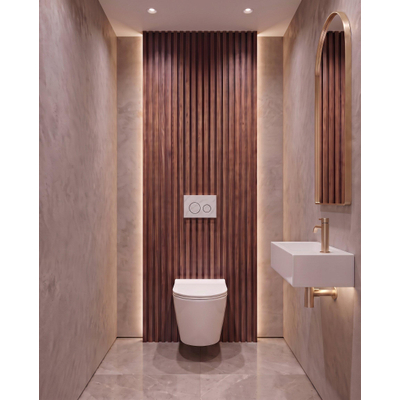 QeramiQ Dely Toiletset - inbouwreservoir Qeramiq Flush - slim zitting - natuursteen wit marmeren bedieningsplaat - ronde knoppen - glans wit