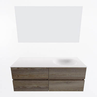 Mondiaz VICA ensemble de meuble de salle de bain - 130cm - meuble sous-vasque marron foncé gris - 4 tiroirs - lavabo lune droite - 1 trou de robinet - couleur talc - miroir LED - version XL 60cm de haut