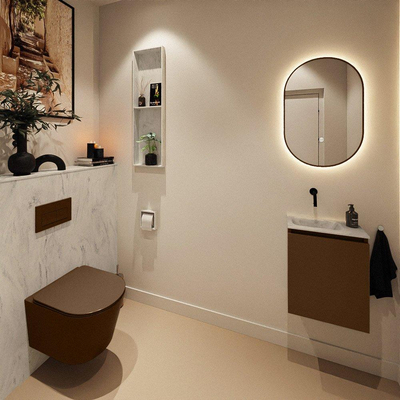 MONDIAZ TURE-DLUX 40cm toiletmeubel Rust. EDEN wastafel Opalo positie links. Zonder kraangat.